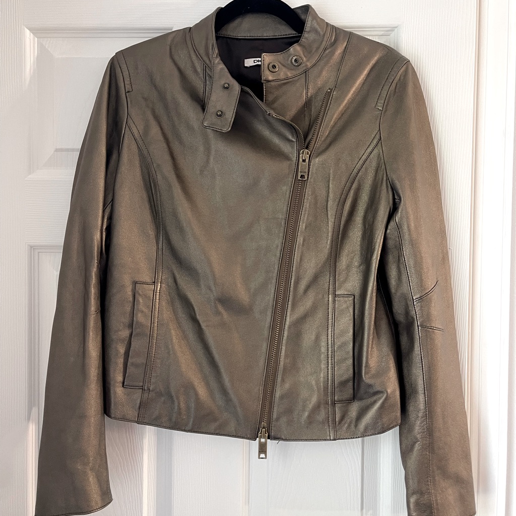 Dknyc Leather Bomber Jacket. Metallic Bronze. With Pockets. Sz Large.